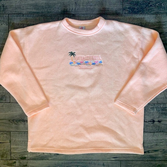 Esy Sportswear Sweaters - Vintage Peachy Color Virginia Beach Embroidered Pull-Over Long Sleeve Sweatshirt
